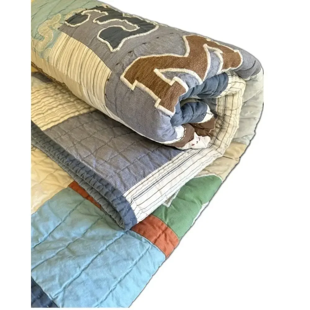 Vtg Patchwork Quilt Pottery Barn Kids Baseball Twin Comforter 90s Kids Bedroom